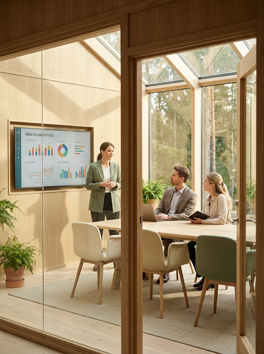 Clinic presenting health dashboard for a company